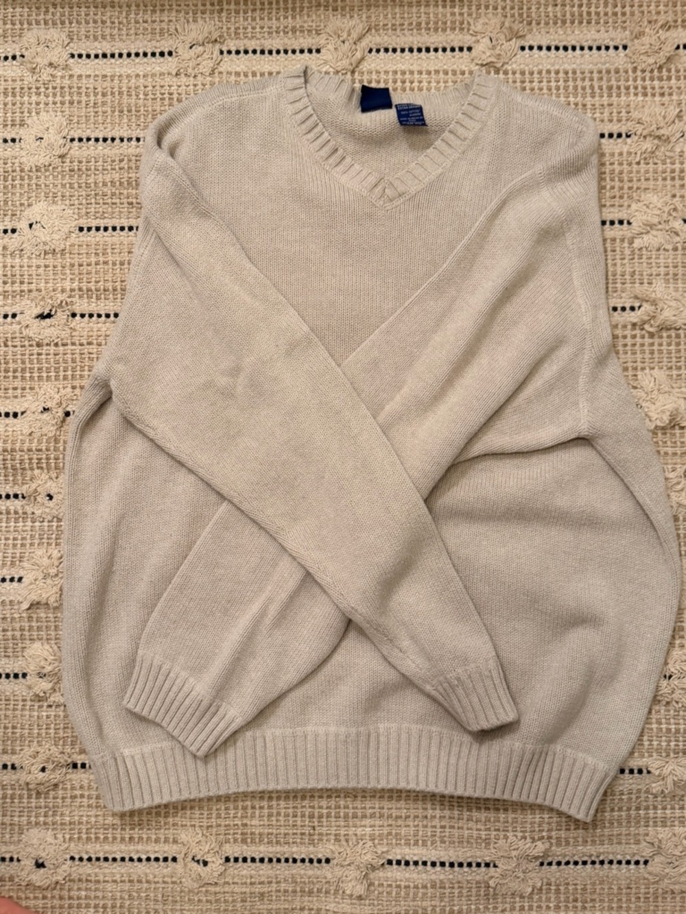 VINTAGE Basic Editions Men's V-Neck Sweater in Light Beige 100% cotton